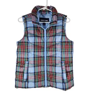 Lands' End Down Plaid Puffer Vest Blue Red Green Women's Small